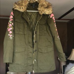 Green military style jacket w/flowers on sleeves